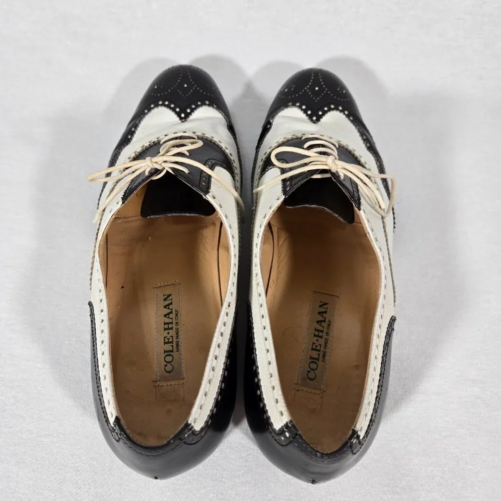 Vintage SPECTATOR COLE HAAN Black&White Wingtip Oxford Dress Shoes Size 9D ITALY - Picture 8 of 17